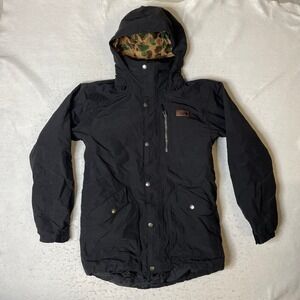 The North Face Mens Black Camo Lined Hooded Parka Jacket Small S/P